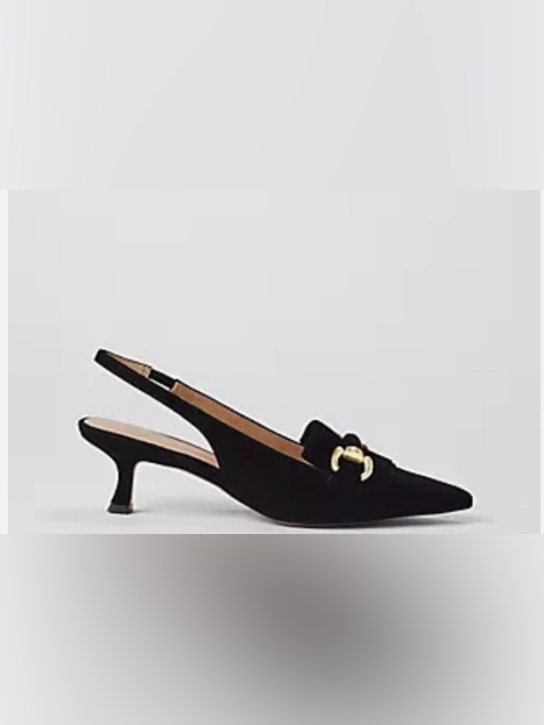 Horsebit Black Suede Slingback Kitten Heel With Gold Buckle